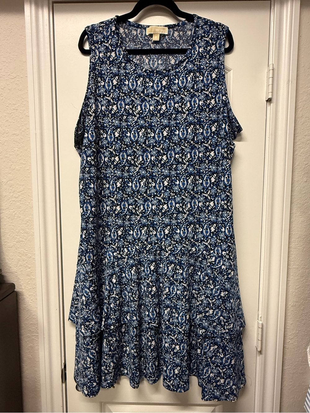 Michael Kors Plus Size 2X Blue Paisley Sleeveless Ruffle Hem Dress